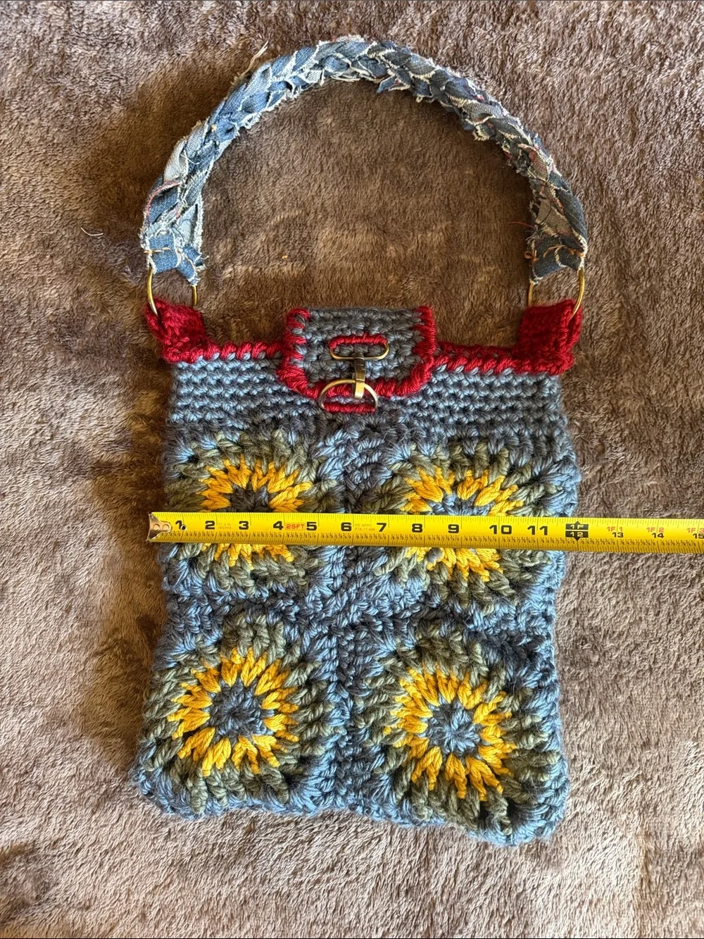 👜 Left Hook Artisan Handmade Crochet Tote Bag — Slate/Red — OS